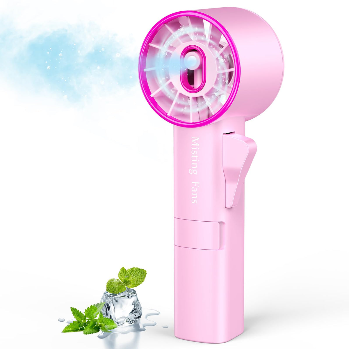Ausic portable misting fan in pink with turbo action for quick outdoor cooling