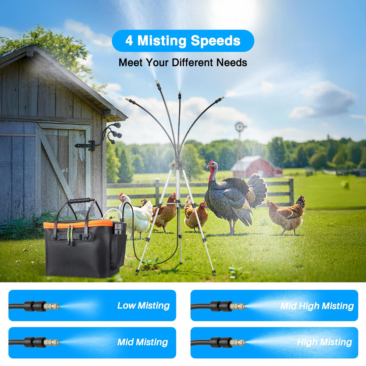 Ausic 360-degree nozzles offer targeted cooling wherever you stand.