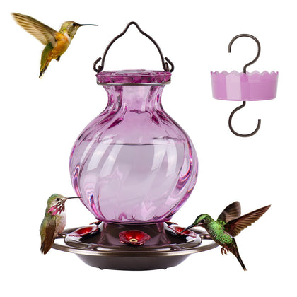 Auslar 26 oz hummingbird feeder with purple bottle for outdoor gardens.