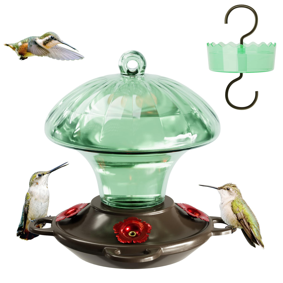 Auslar green glass hummingbird feeder bottle for easy nectar monitoring outdoors.