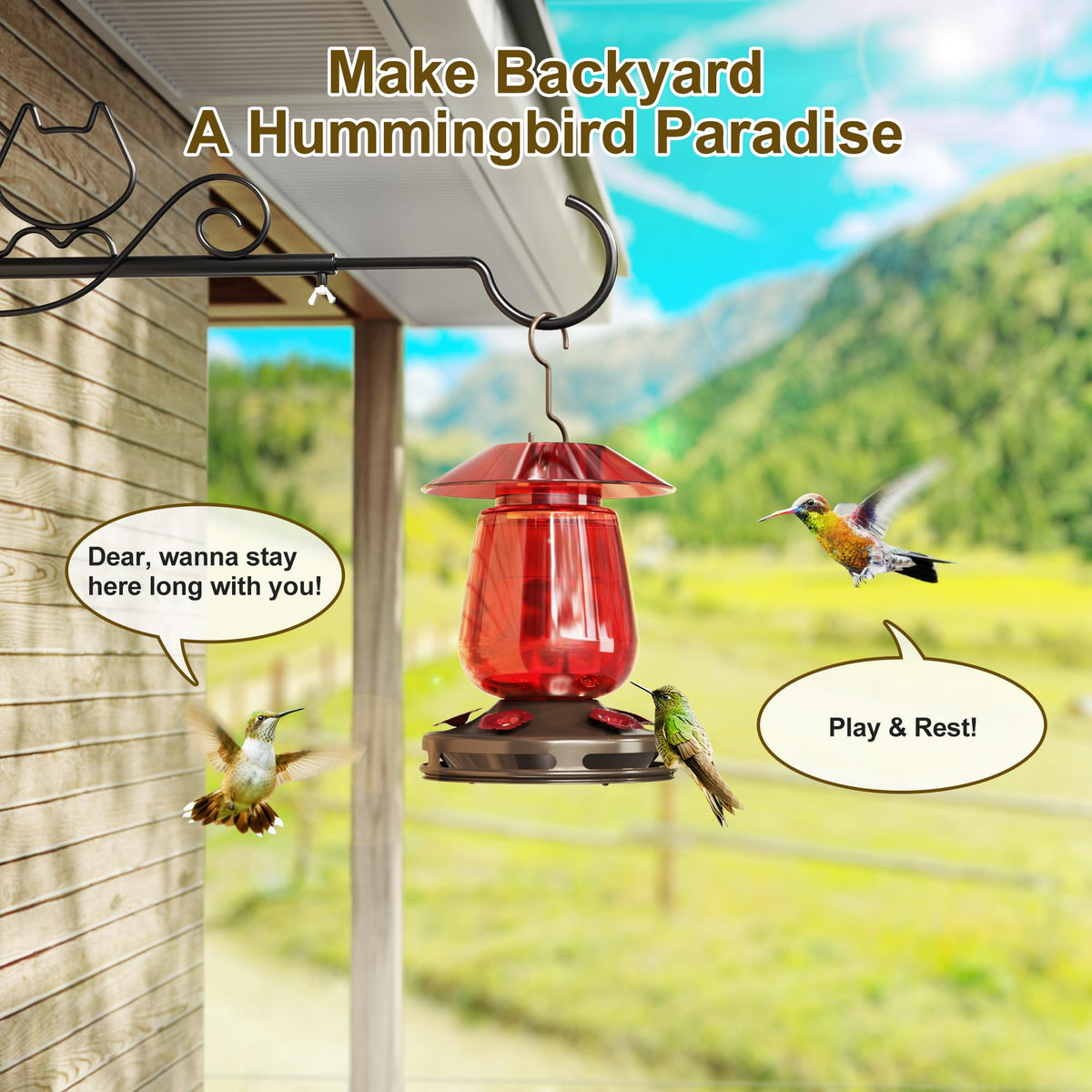 Auslar hummingbird feeder shows built in ant moat to deter pests
