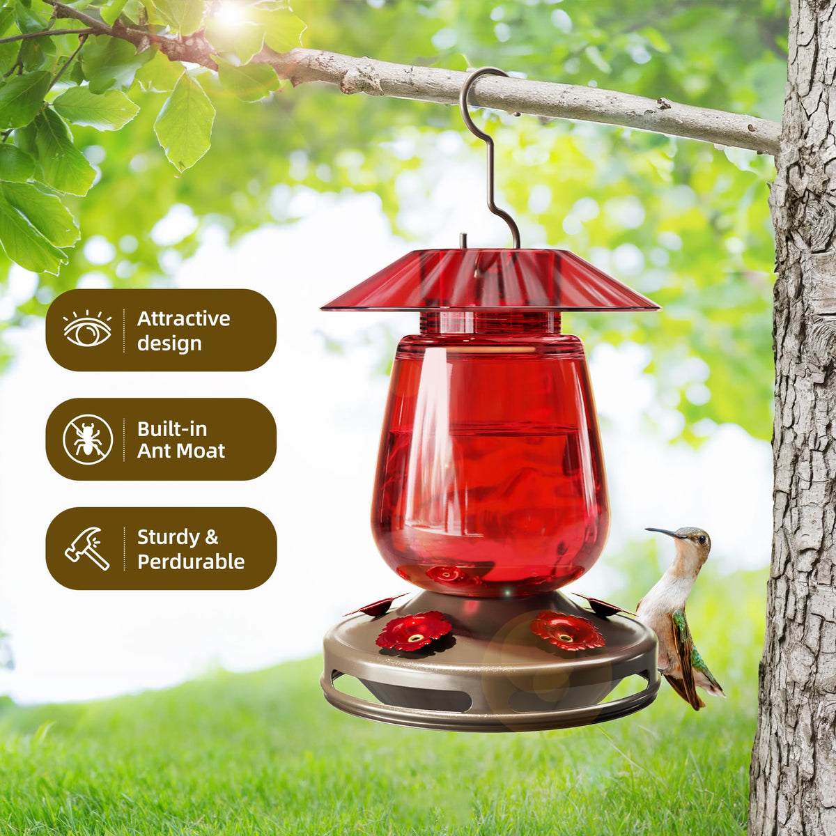 Auslar hummingbird feeder with five ports for multiple feeding spots