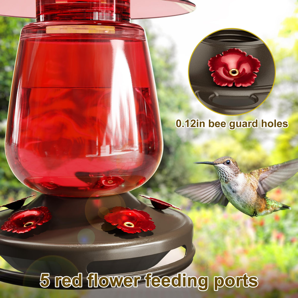 Auslar glass bottle hummingbird feeder for easy nectar monitoring