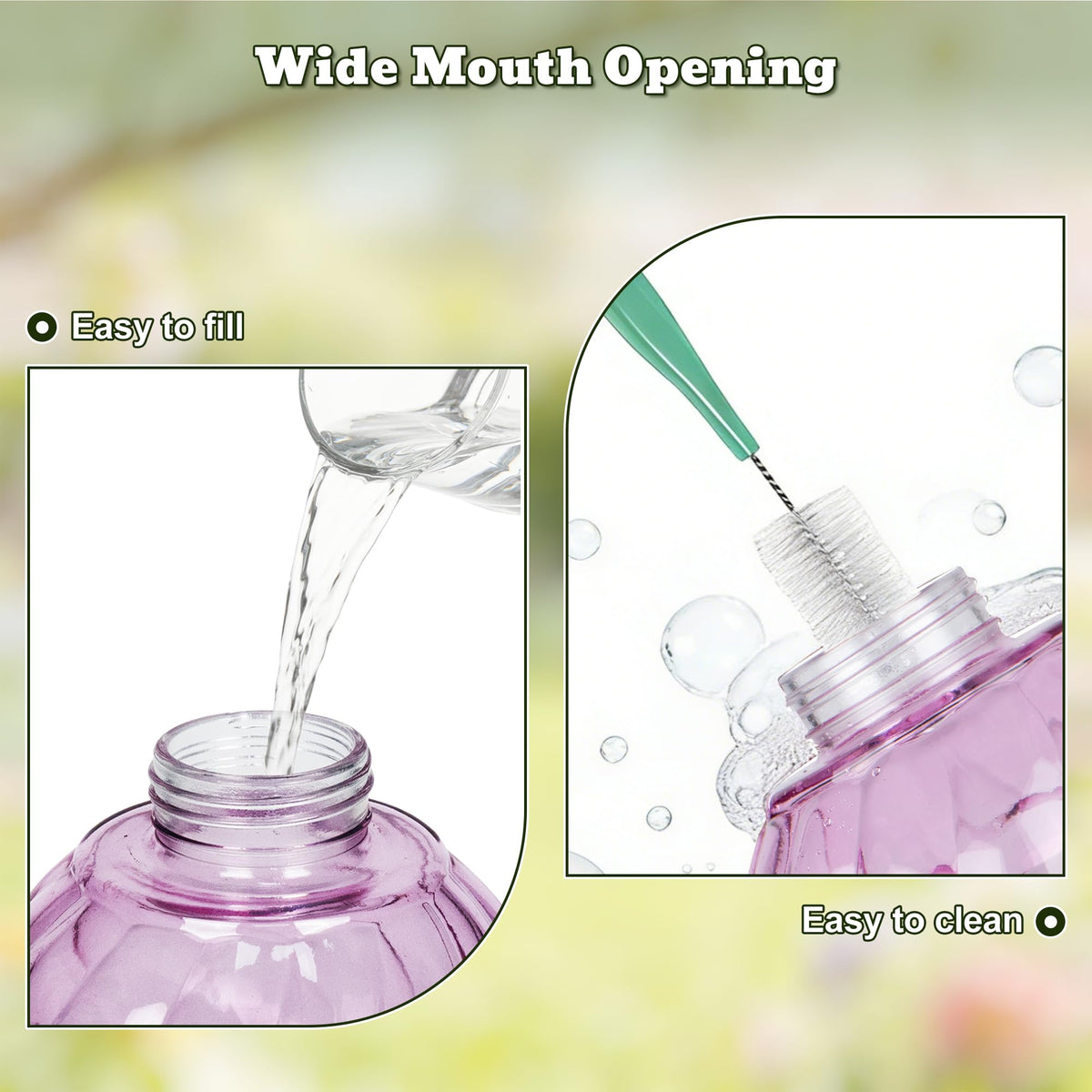 Auslar feeder uses wide mouth for easy filling and cleaning.