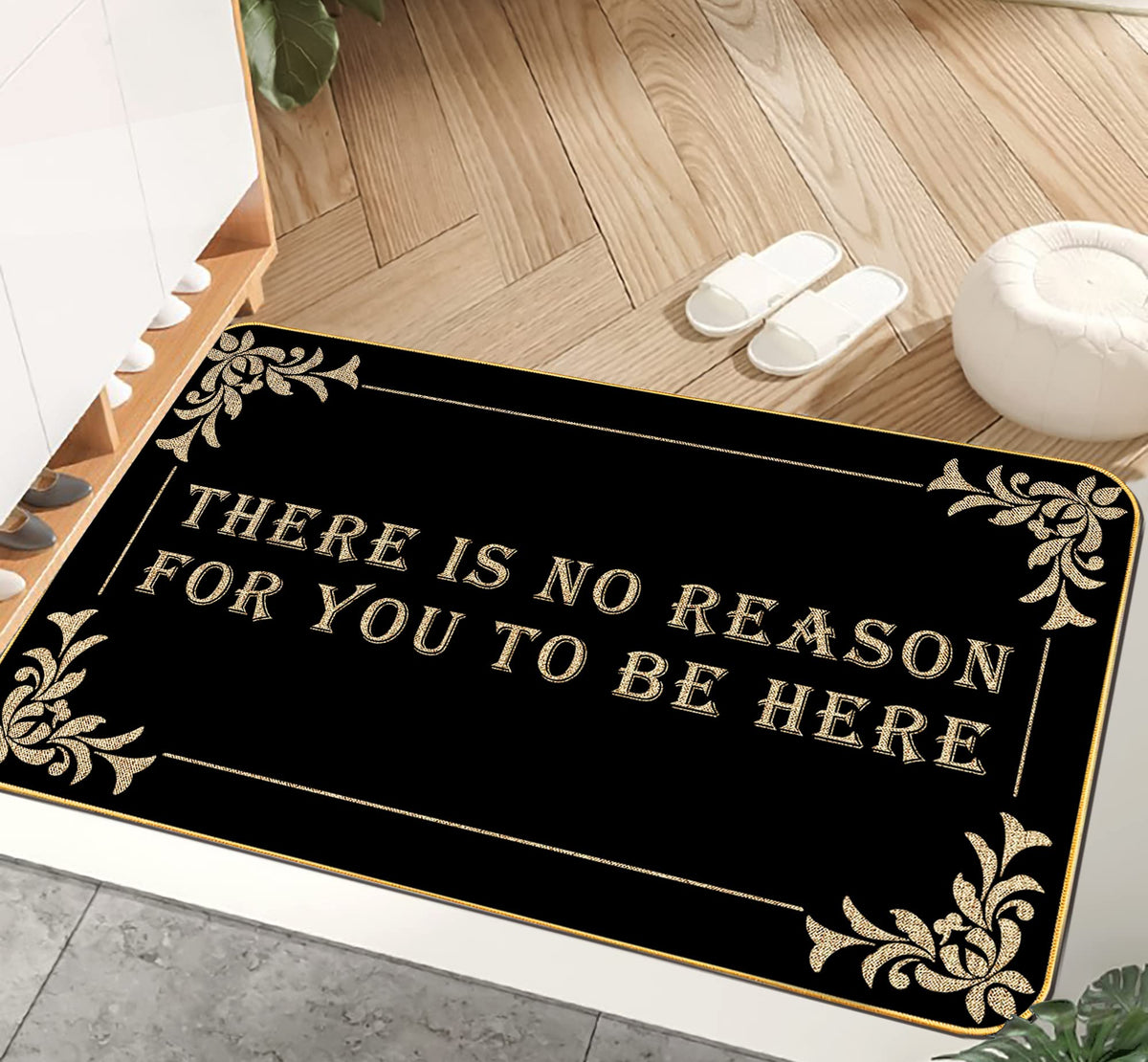 AUSTAB welcome mat with the no-reason-for-you-to-be-here slogan, eye-catching door decor