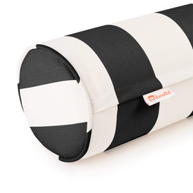 Austin Horn Classics Sunbrella Cabana Stripe neck roll cover in white/black for indoor and outdoor use.
