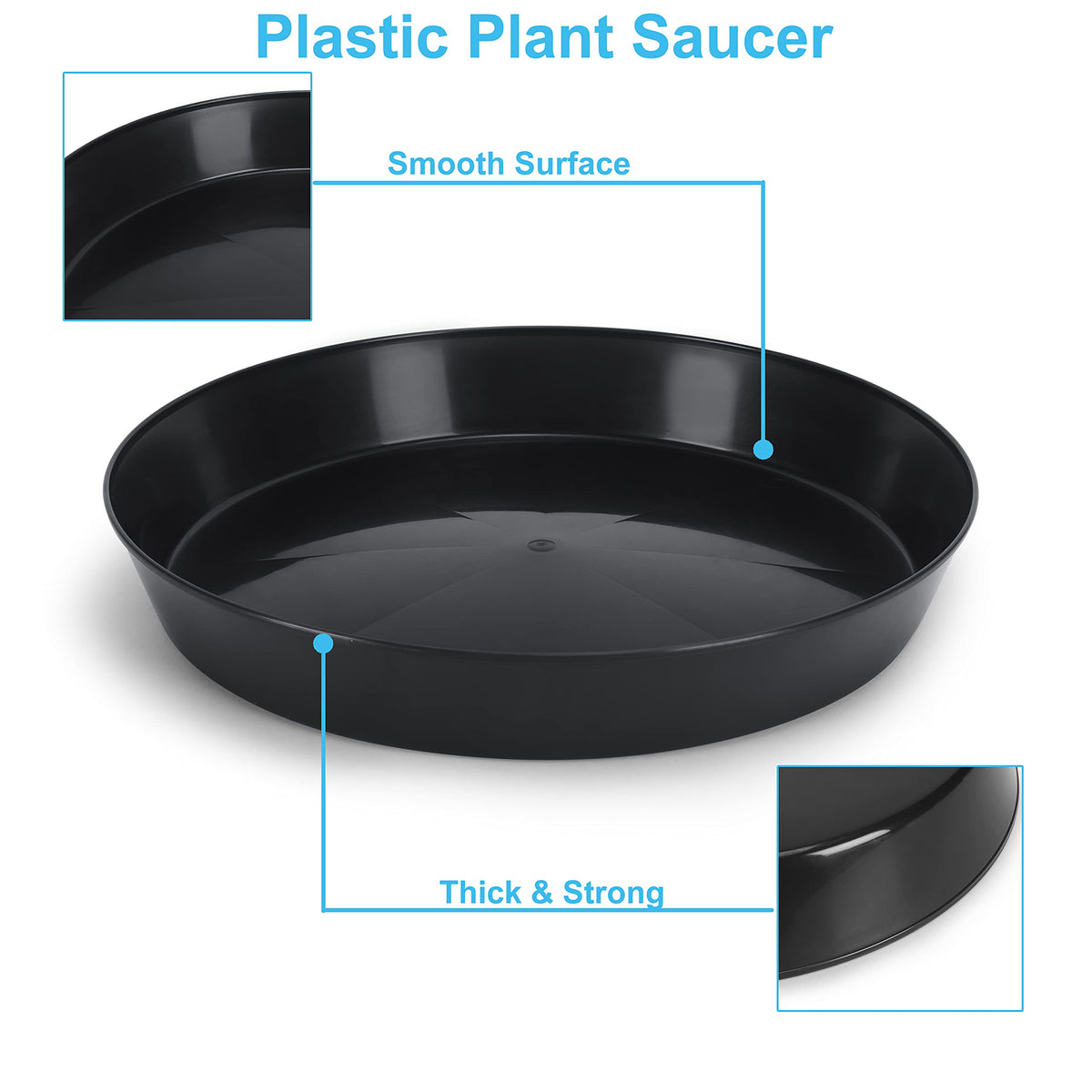 Austin Planter 2-pack black saucers shown side by side for outdoor use