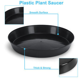 Austin Planter 2-pack black saucers shown side by side for outdoor use