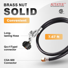 AUTATUE propane hose regulator connection image highlighting secure setup for equipment.