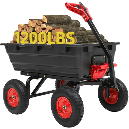 Autodaya 1200lbs garden dump cart side view with spacious bed for heavy loads.