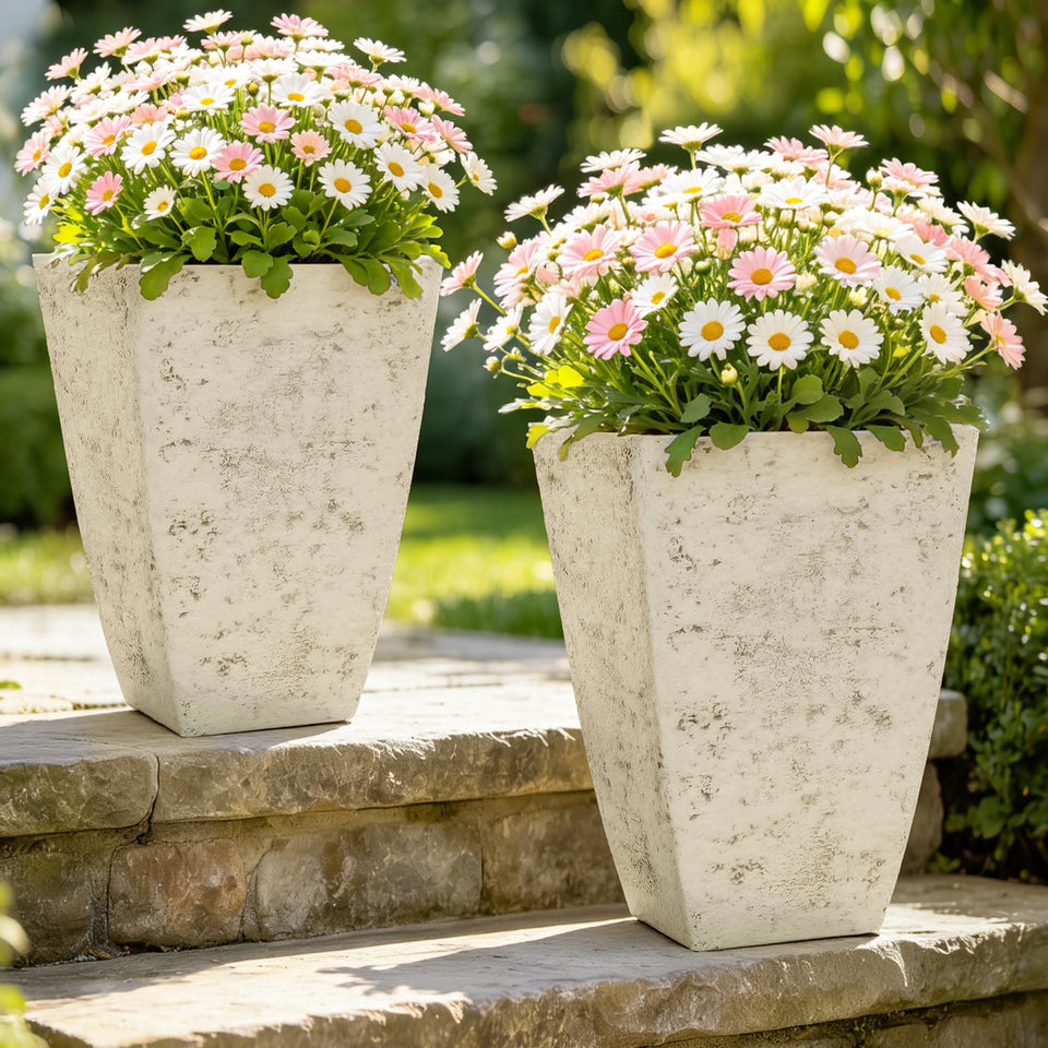 Autodaya 19-inch tall planter with birch-bark texture enhances porch decor