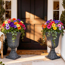 Autodaya 22-inch urn planter front view enhances porch curb appeal.