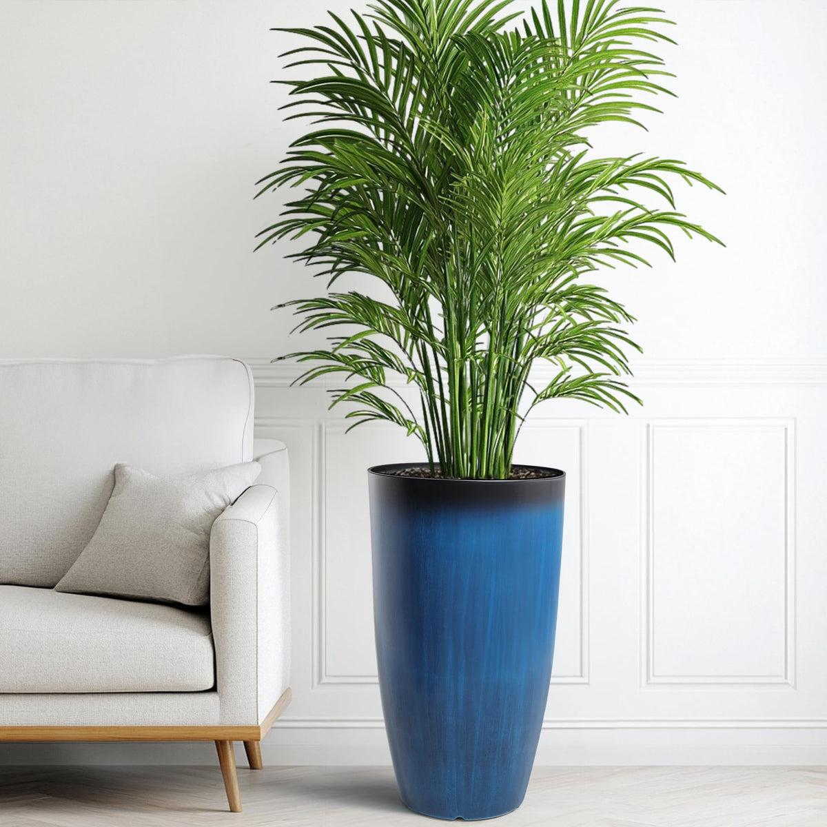 Autodaya glazed blue planters showcase vibrant flowers on patios and decks