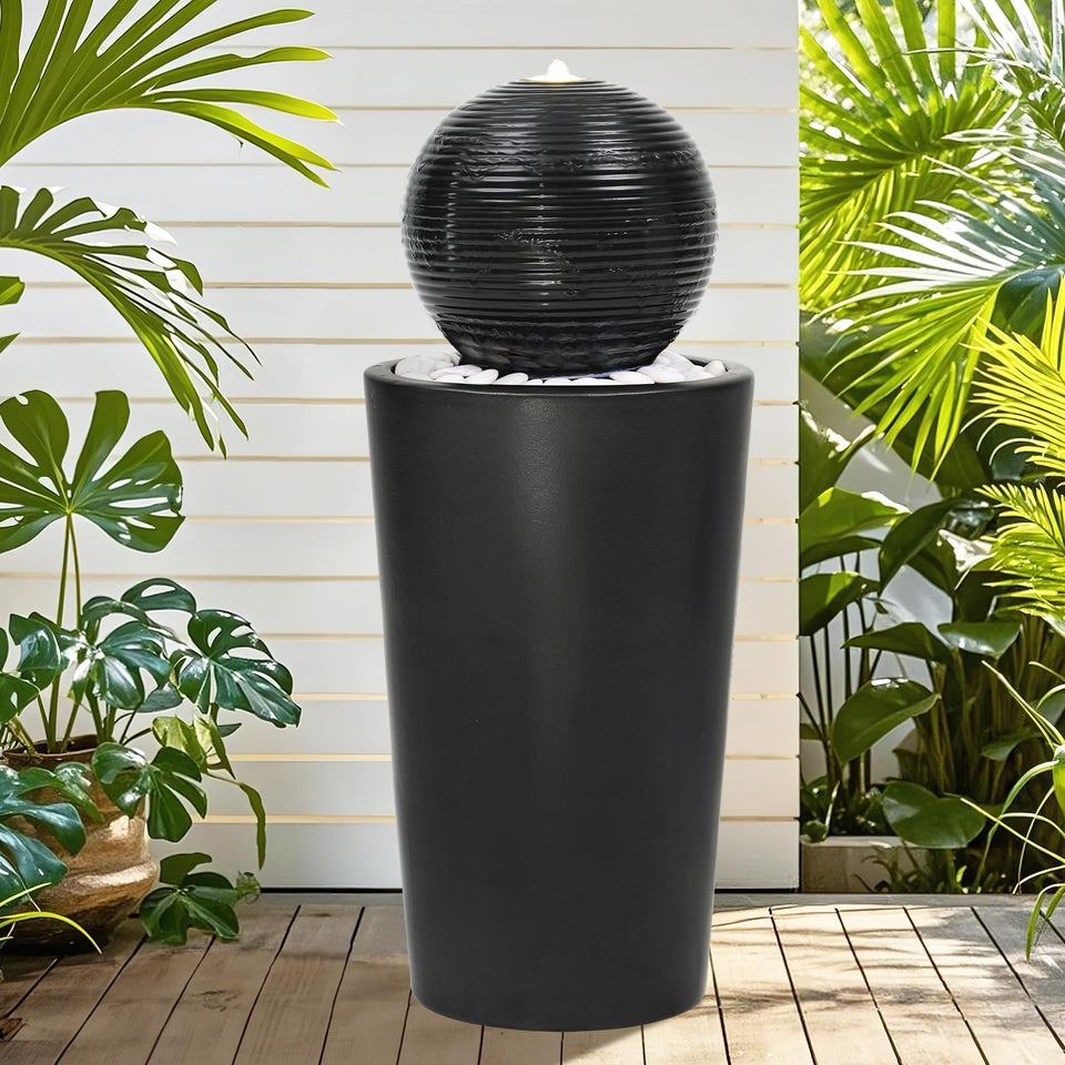 Autodaya 30h ceramic sphere fountain with LED lighting, a striking garden focal point.