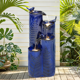 Autodaya 32-inch ceramic fountain with LED lights as a striking garden focal point for evenings.