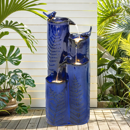 Autodaya 32-inch ceramic fountain with LED lights as a striking garden focal point for evenings.