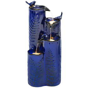 Autodaya 4-tier vase fountain in cobalt blue glaze creates tranquil water cascades on patios.
