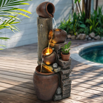 Autodaya 40-inch fountain pots close-up showing stacked design for outdoor ambiance