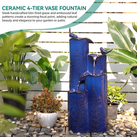 Autodaya cascading waterfall design enhances outdoor ambience with gentle night-time reflections.