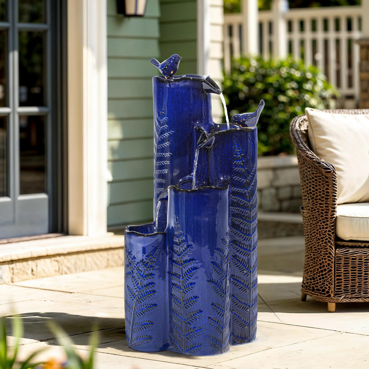 Autodaya embossed fern pattern fountain adds artistic texture to any garden setting.