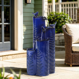 Autodaya embossed fern pattern fountain adds artistic texture to any garden setting.