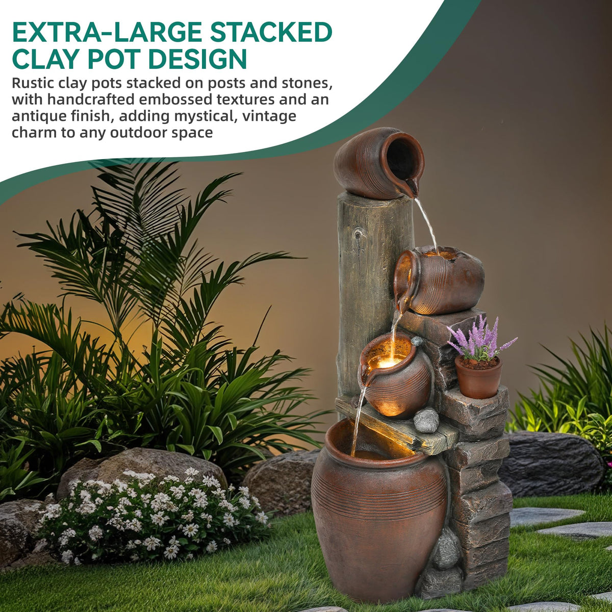Autodaya fountain LED warm glow lighting for tranquil evenings