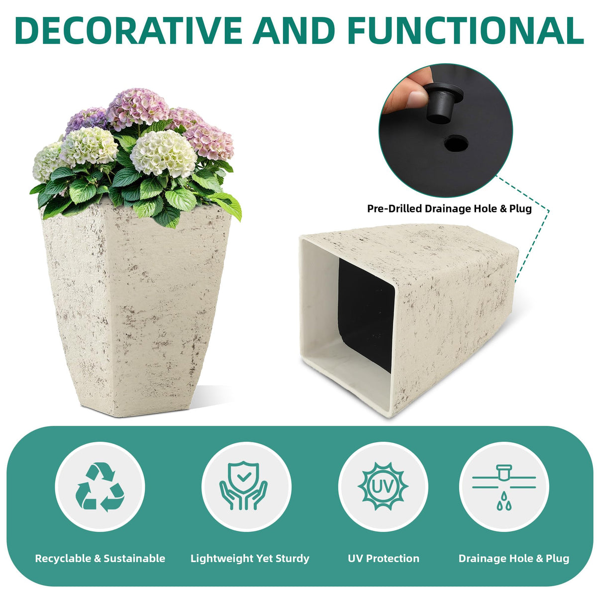 Autodaya heavy-duty resin planter resilient to impacts and weather