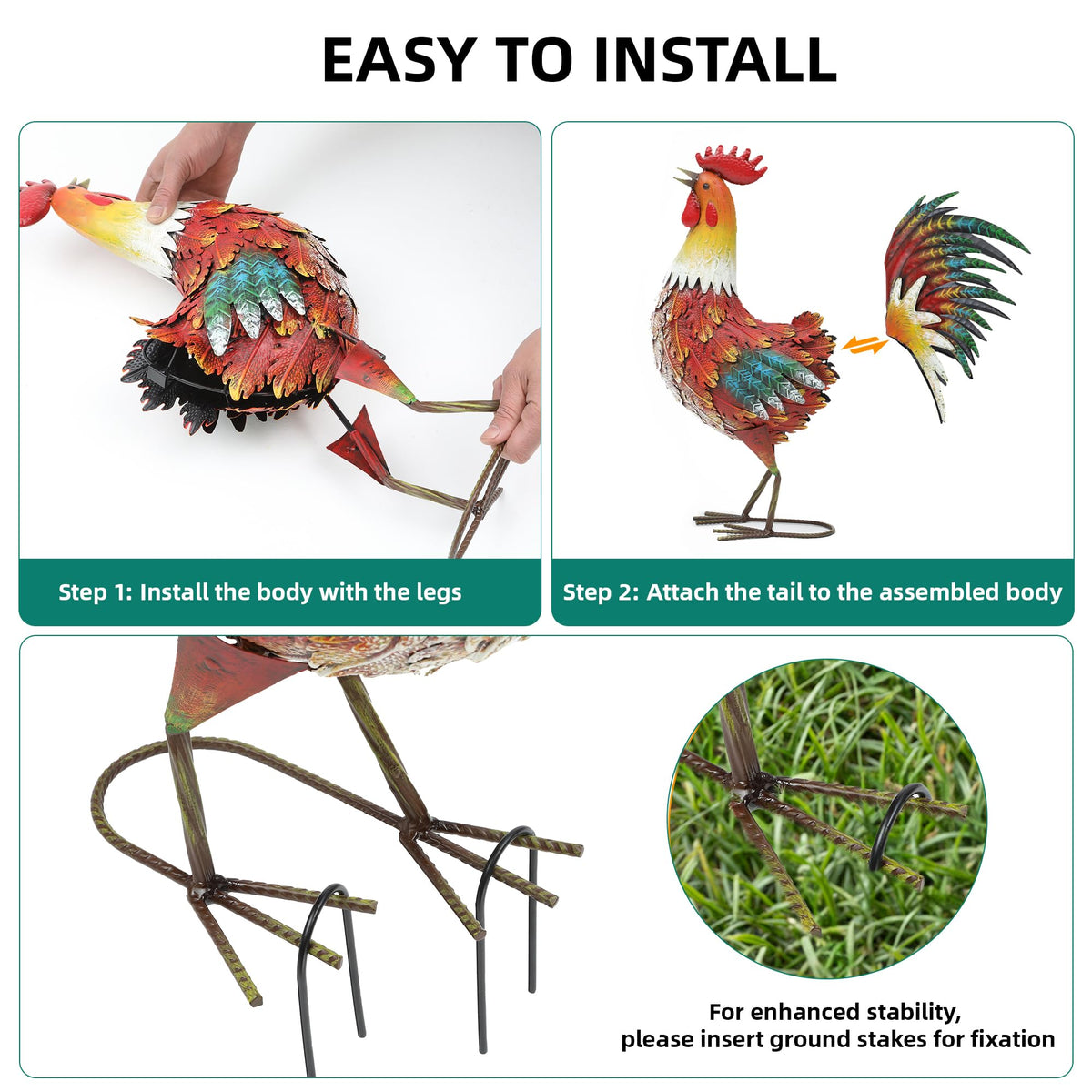 Autodaya metal rooster statue for indoor-outdoor use enhances outdoor spaces
