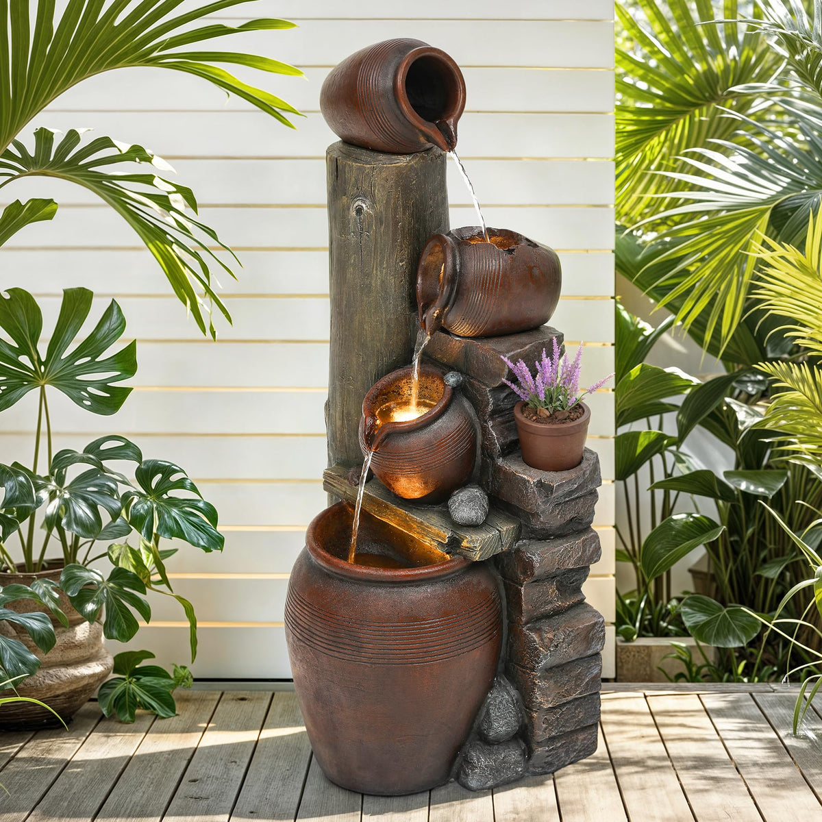 Autodaya outdoor fountain durable resin-fiberglass construction against weather