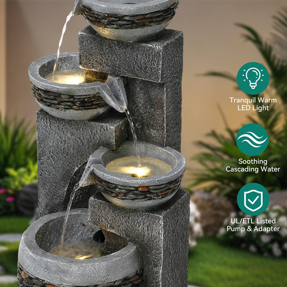 Autodaya pedestal fountain centers your patio or yard with stylish appeal.