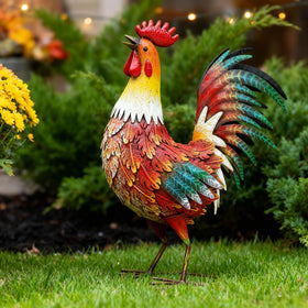 Autodaya rooster yard decor closeup texture shows detailed 3D carving and color