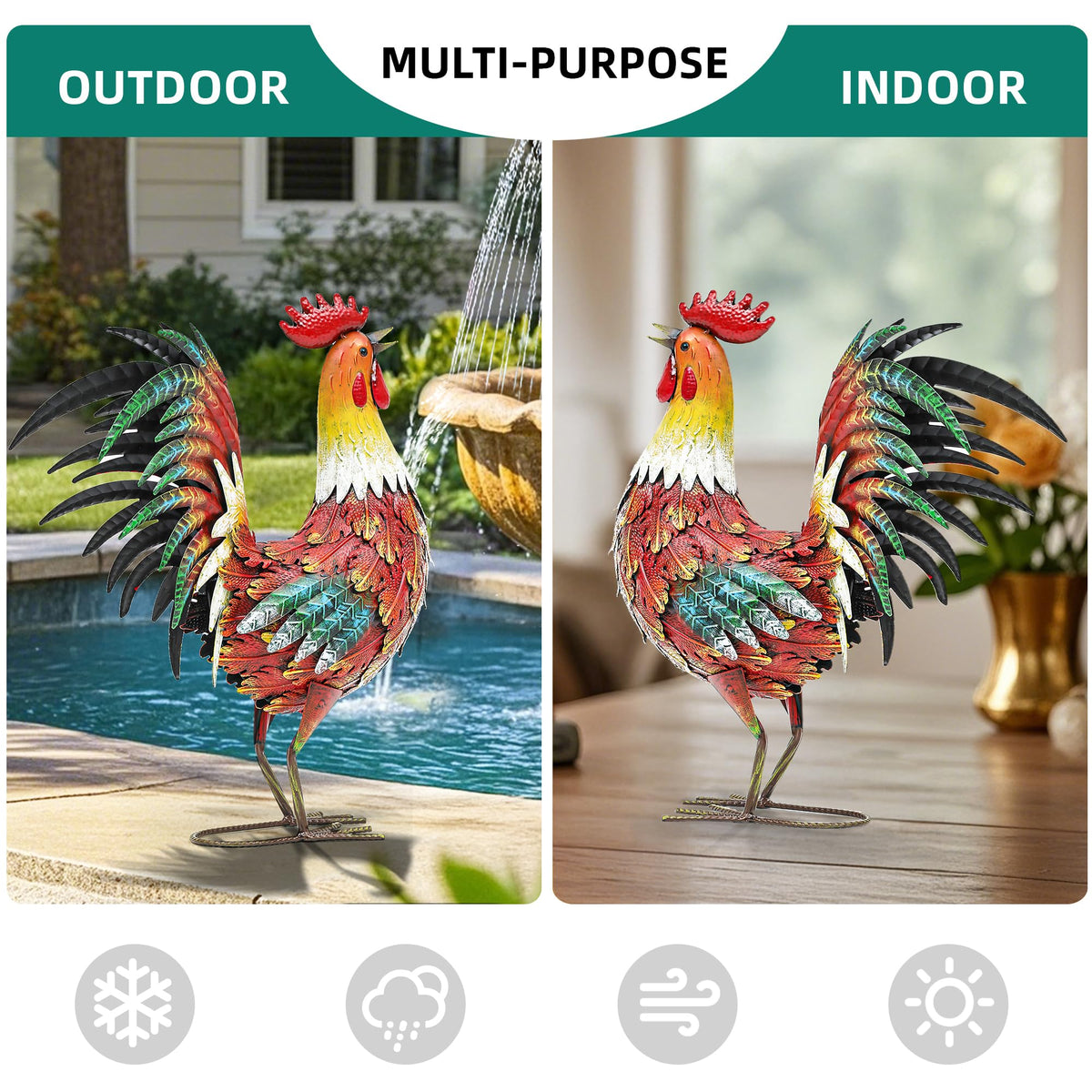 Autodaya rooster yard decor ground stake provides stability in any garden