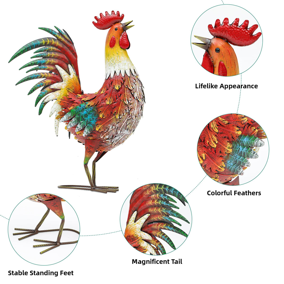 Autodaya rooster yard decor durable iron construction withstands year-round display