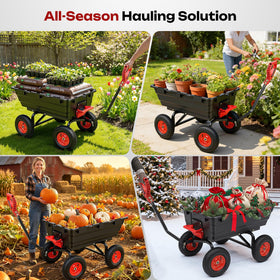 Autodaya spacious bed and rugged wheels for mulch and soil.