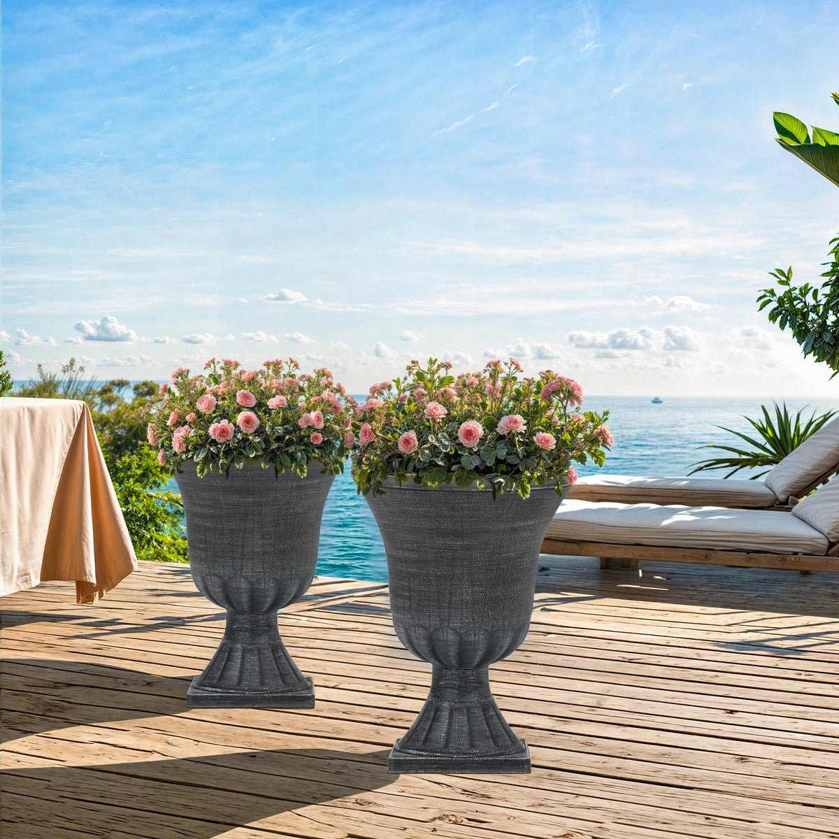 Autodaya urn planter weather-resistant design withstands sun and rain year-round.