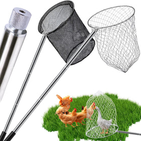 Autokcan chicken catching net poles show extendable setup for poultry handling