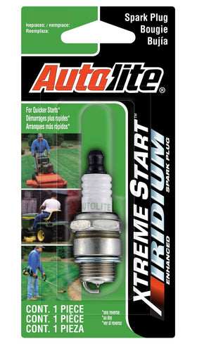 Autolite Xtreme Start Iridium spark plug pack for lawn and garden equipment, quick starts.