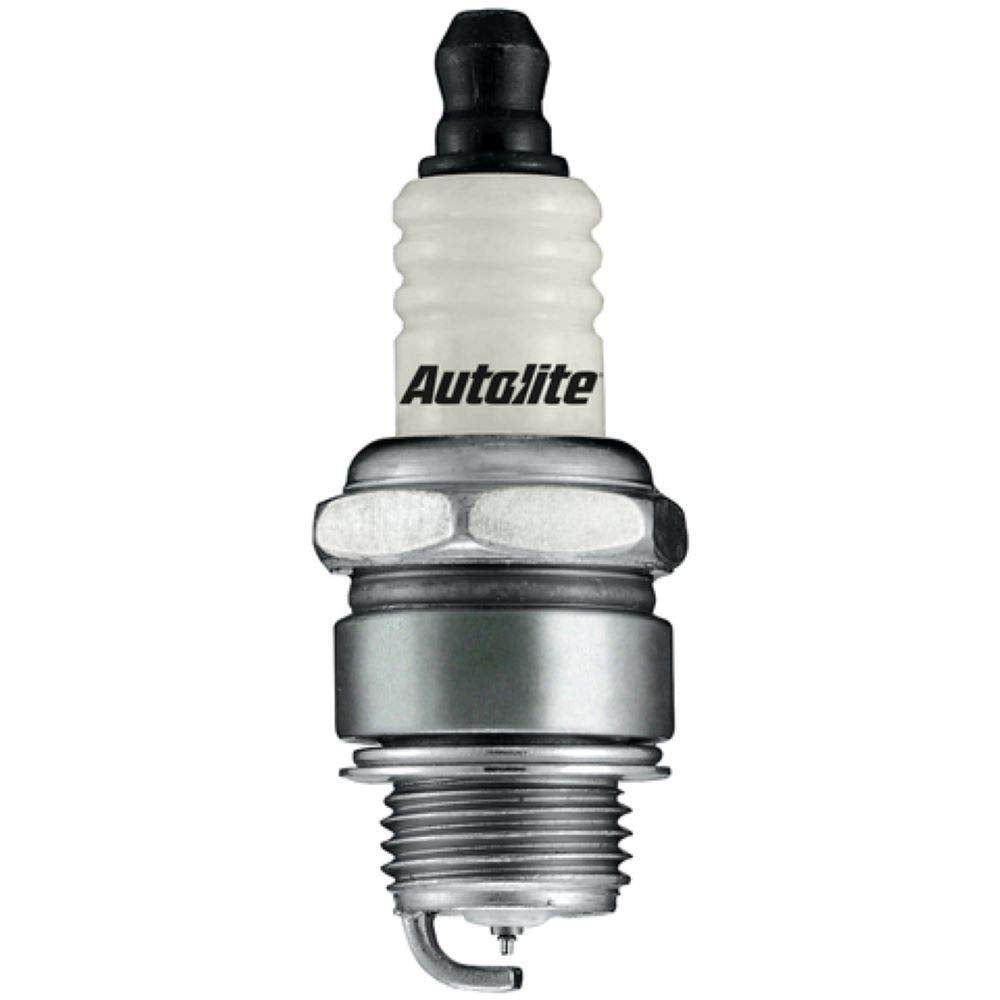 Autolite Xtreme Start Iridium spark plug on lawn mower ignition for faster starts.