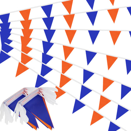 AuTop blue-orange pennant banner closeup, durable flags for long-lasting color.