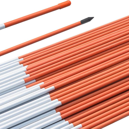 Autoparts driveway marker 50-pack in orange with grey reflective tape for enhanced winter visibility.