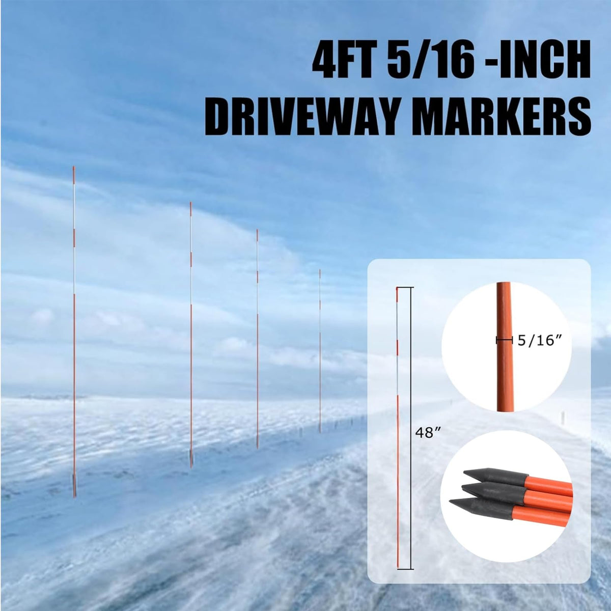Autoparts snow stakes 48in orange offer flexible fiberglass and durability.
