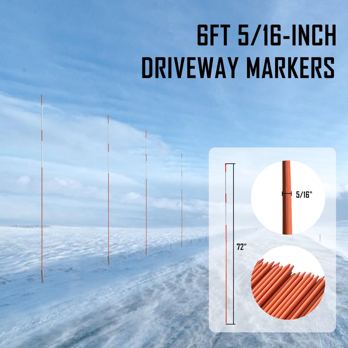 Autoparts snow stake with tapered end for easy hammer install.