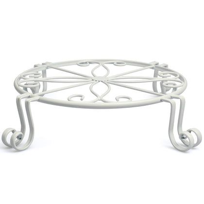 Autopromake white plant stand with round design, rustproof iron, ideal for outdoor pots.