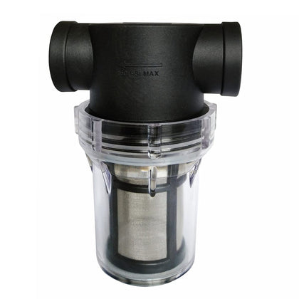 AutoRocking inline strainer with 3/4 in NPT protects pumps by catching debris before entry.