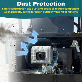 Dust-protection muffler blanket design reducing debris exposure.