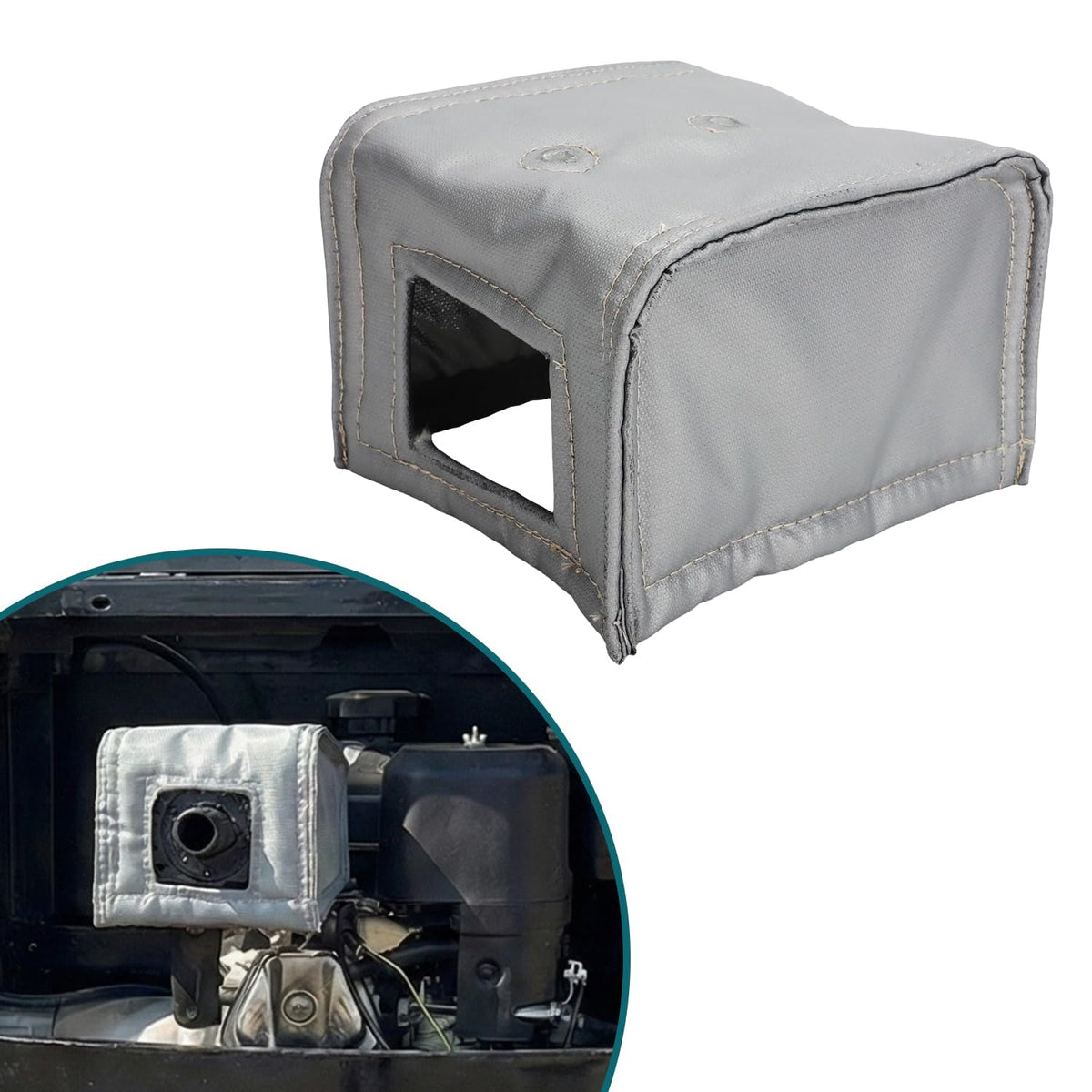 AUTOVIC muffler blanket on a compact engine demonstrating universal fit.