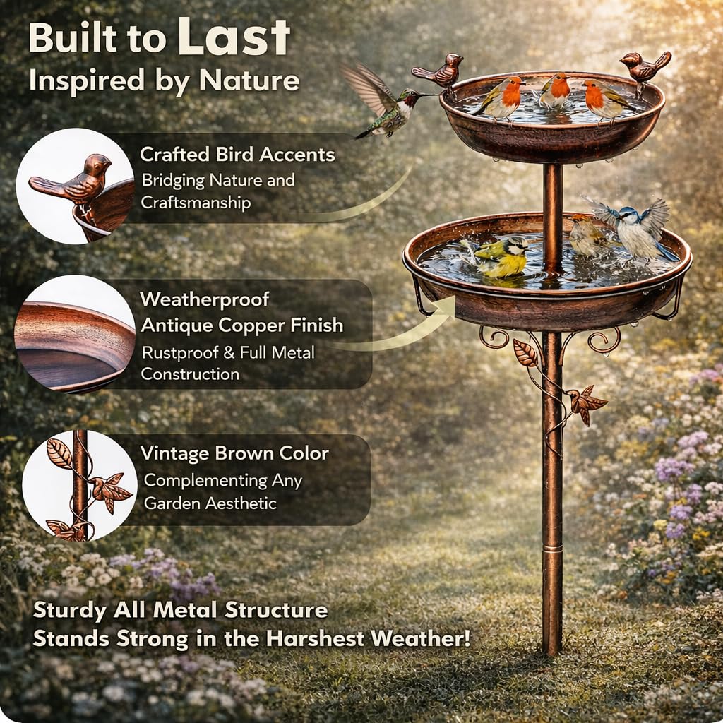 Autrovia bird bath with a 5-pronged base for stable placement in any garden.
