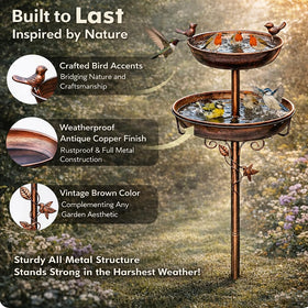 Autrovia bird bath with a 5-pronged base for stable placement in any garden.