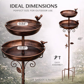 Autrovia bird bath with hummingbird and sparrow decor enhances outdoor charm while serving as bath and feeder.
