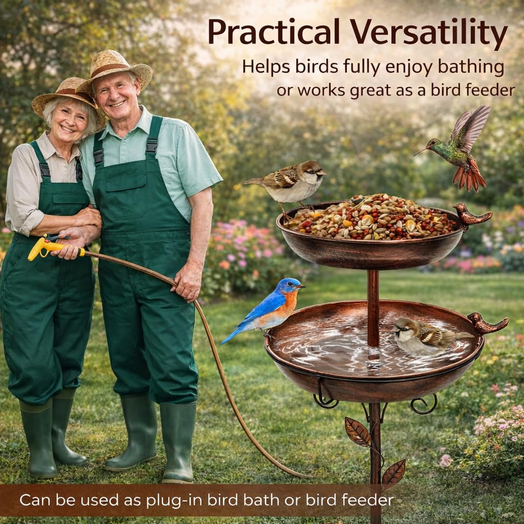 Autrovia dual bowl design supports bathing and feeding for visiting birds.